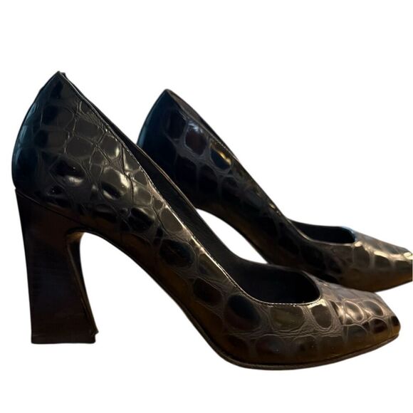 Donald J. Pliner Patent Croc Gator Heel Peep Toe Sz. 7 Classic Italy - Picture 5 of 9